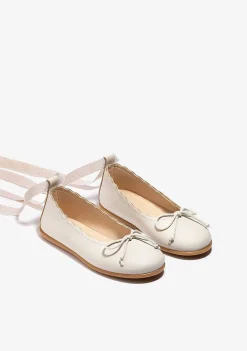 Sapatos De Cerimónia-Conguitos Bailarinas Ondas Cinta Bege P&B