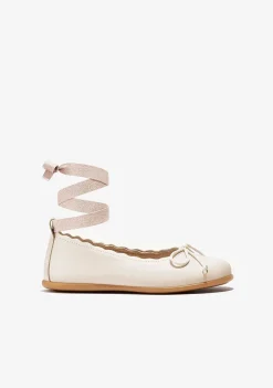 Sapatos De Cerimónia-Conguitos Bailarinas Ondas Cinta Bege P&B