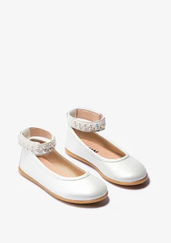 Sapatos De Cerimónia-Conguitos Bailarinas Perolas De Menina Metalizadas P&B
