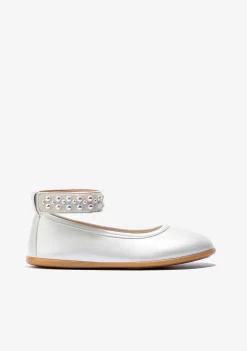 Sapatos De Cerimónia-Conguitos Bailarinas Perolas De Menina Metalizadas P&B