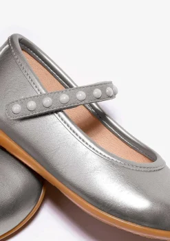 Sapatos De Cerimónia-Conguitos Bailarinas Perolas Em Prata De Menina Metalizadas