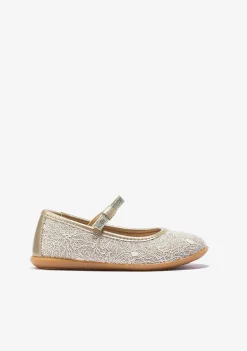 Sapatos De Cerimónia-Conguitos Bailarinas Platina De Menina Metalizadas