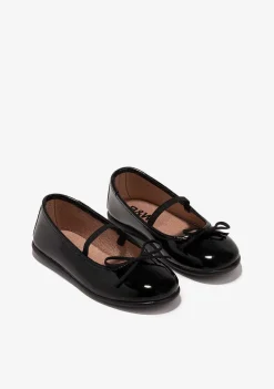 Sapatos De Cerimónia-Conguitos Bailarinas Pretas De Menina Em Couro Envernizado P&B