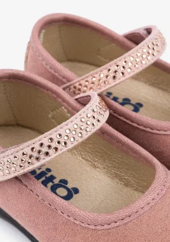 Sapatos Rasos-Conguitos Bailarinas Rosa Para Bebé Com Strass