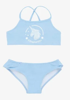 Roupas De Menina-Conguitos Biquini Feminino Com Babados Azulados