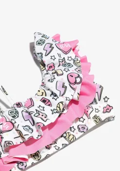Roupas De Menina-Conguitos Biquini Feminino Com Estampa De Micangas Brancas