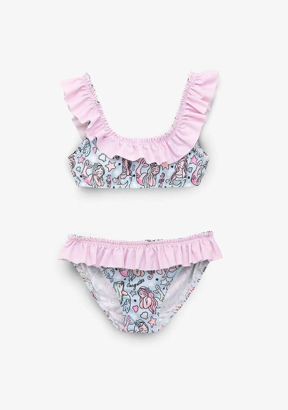Roupas De Menina-Conguitos Biquini Menina Azul Claro Estampa Sereia