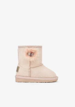 Botas Australianas-Conguitos Botas Australianas De Lantejoulas Coracao Rosa Para Bebé