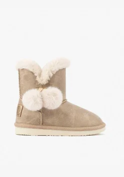 Botas-Conguitos Botas Australianas De Pele Pompom Bege P&B