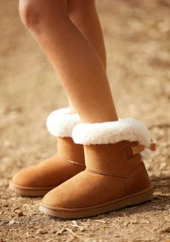 Botas-Conguitos Botas Australianas De Pele Tan Bow Repelente De Agua P&B