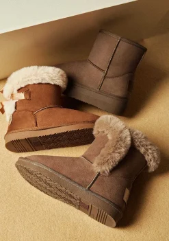 Botas-Conguitos Botas Australianas De Pele Tan Bow Repelente De Agua P&B
