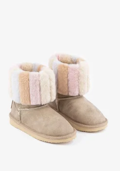 Botas Australianas-Conguitos Botas Australianas De Pele Bege Nobuck B&W De Menina