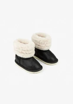Botas Australianas-Conguitos Botas Australianas De Pele De Aviador Pretas Para Bebé