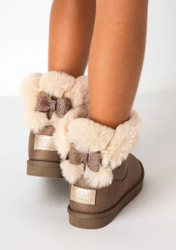 Botas-Conguitos Botas Australianas Femininas Com Strass Bronze Preto E Branco