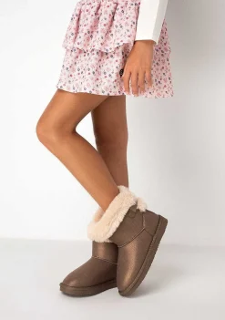Botas-Conguitos Botas Australianas Femininas Com Strass Bronze Preto E Branco