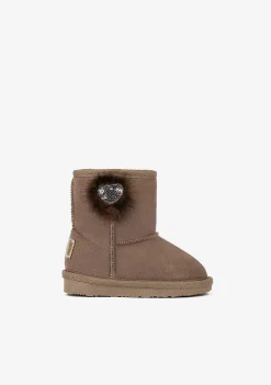 Botas Australianas-Conguitos Botas Australianas Para Bebé Com Lantejoulas E Coracao Taupe