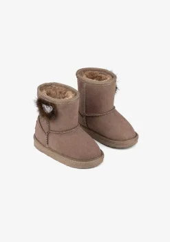Botas Australianas-Conguitos Botas Australianas Para Bebé Com Lantejoulas E Coracao Taupe