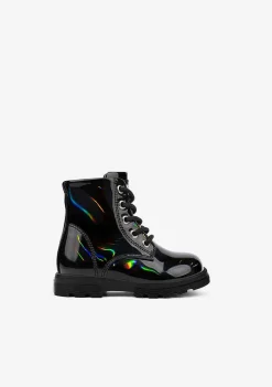 Botas-Conguitos Botas De Combate Pretas Iridescentes Para Bebé