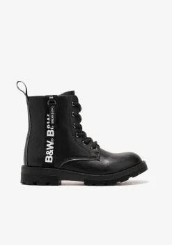 Botas-Conguitos Botas Femininas Pretas Com Logotipo Militar Preto E Branco