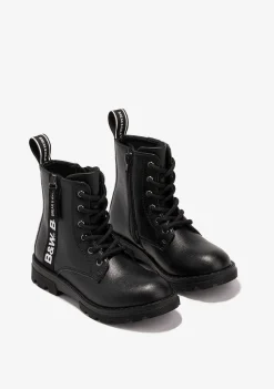 Botas-Conguitos Botas Femininas Pretas Com Logotipo Militar Preto E Branco