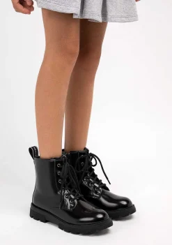 Botas-Conguitos Botas Militares Pretas De Menina P&B