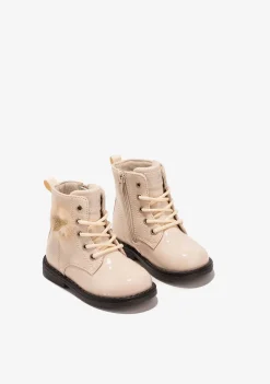 Botas-Conguitos Botins Bebé Com Cordao Pompom Bege