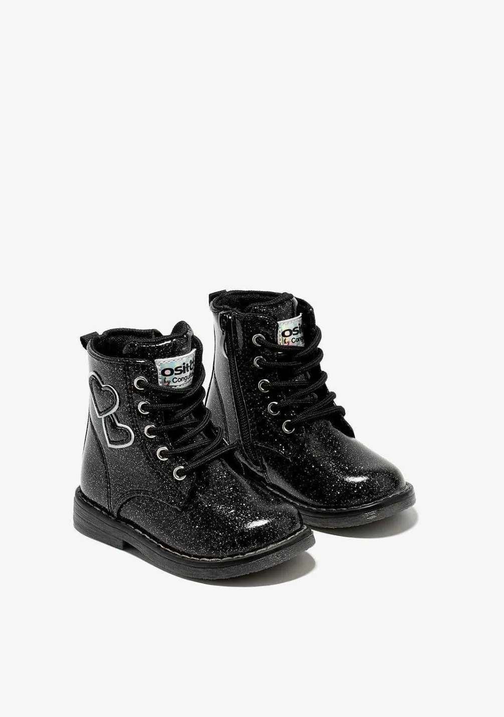 Botas-Conguitos Botins Com Cordao Coracoes Pretos Para Bebé