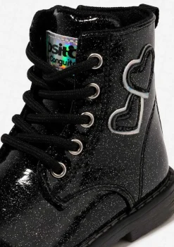 Botas-Conguitos Botins Com Cordao Coracoes Pretos Para Bebé