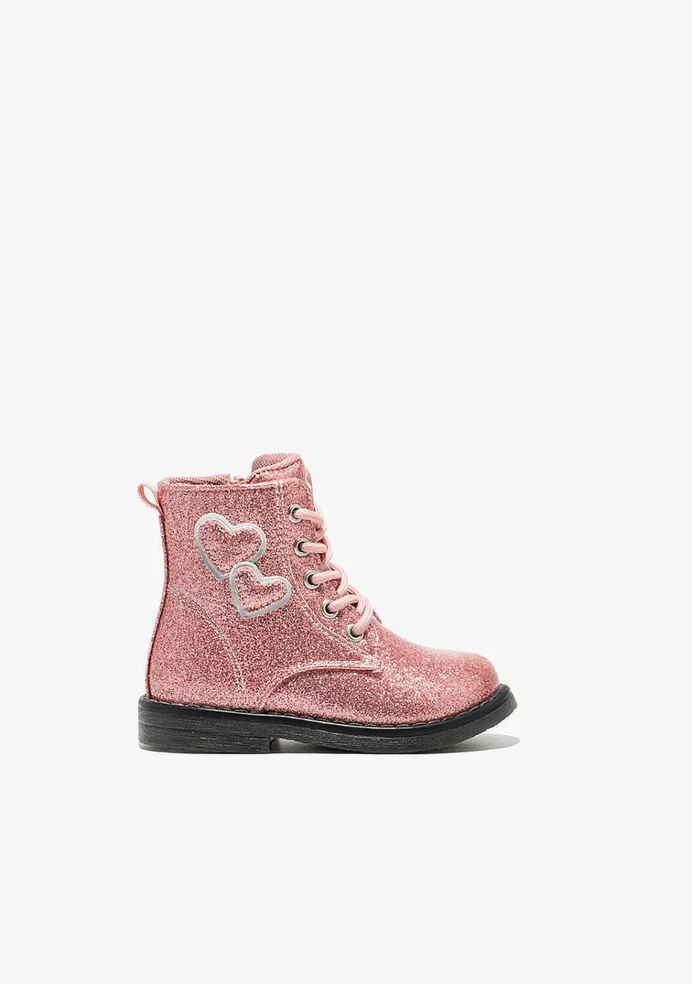 Botas-Conguitos Botins Com Cordao Coracoes Rosa Para Bebé