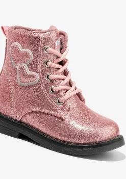 Botas-Conguitos Botins Com Cordao Coracoes Rosa Para Bebé