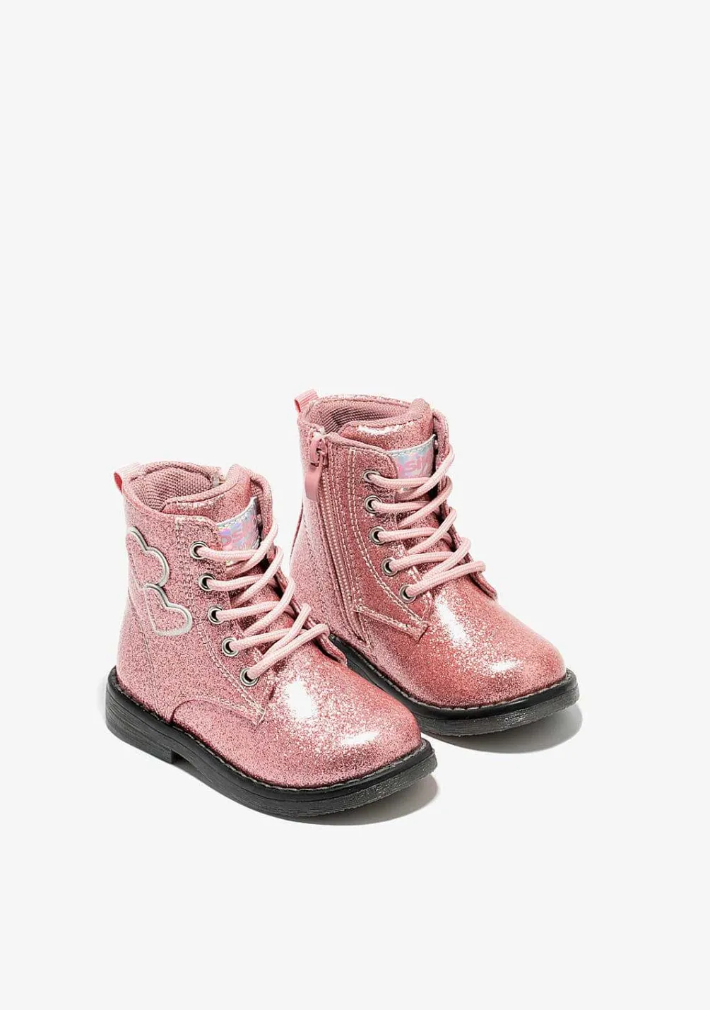 Botas-Conguitos Botins Com Cordao Coracoes Rosa Para Bebé