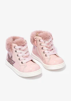 Tênis Casuais-Conguitos Botins De Bebé Envernizados Cor-De-Rosa Com Estrela Brilhante