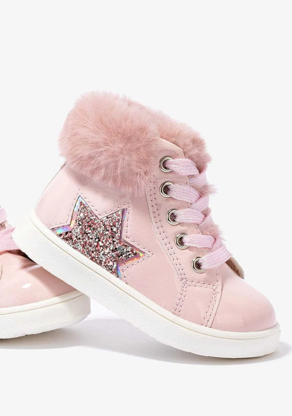 Tênis Casuais-Conguitos Botins De Bebé Envernizados Cor-De-Rosa Com Estrela Brilhante
