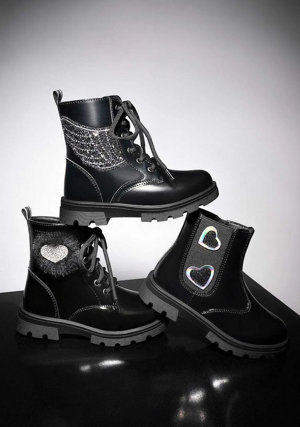 Botas-Conguitos Botins De Menina Com Cordao Pompom Preto