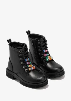 Botas-Conguitos Botins Femininos Com Cordao De Micangas Pretas