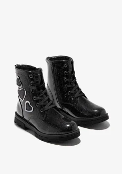 Botas-Conguitos Botins Femininos Com Cordao De Coracoes Pretos