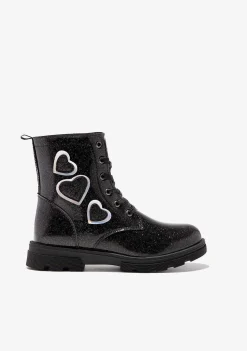 Botas-Conguitos Botins Femininos Com Cordao De Coracoes Pretos