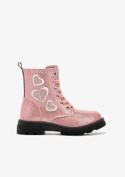 Botas-Conguitos Botins Femininos Com Cordao De Coracoes Rosa