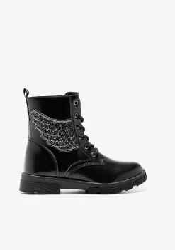 Botas-Conguitos Botins Femininos Com Cordao De Unicornio Preto