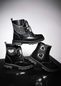 Botas-Conguitos Botins Femininos Com Cordao De Unicornio Preto