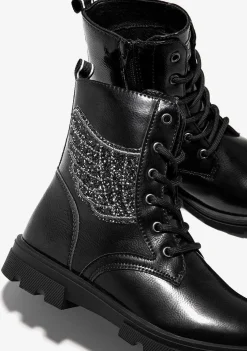 Botas-Conguitos Botins Femininos Com Cordao De Unicornio Preto