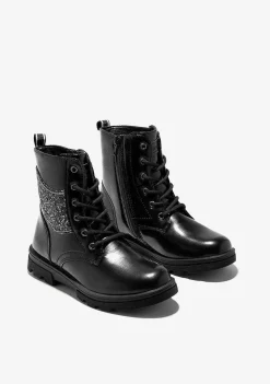 Botas-Conguitos Botins Femininos Com Cordao De Unicornio Preto