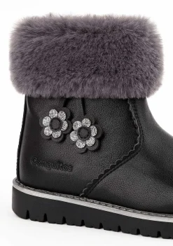 Botas-Conguitos Botins Pretos De Menina Napa