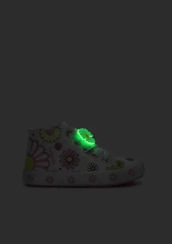 Sapatos De Menina-Conguitos Branco Brilha No Escuro Com Flores Tênis De Cano Alto