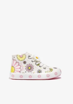 Sapatos De Menina-Conguitos Branco Brilha No Escuro Com Flores Tênis De Cano Alto