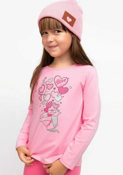 Camisetas De Manga Comprida-Conguitos Camisa Box Feminina Rosa Com Luzes