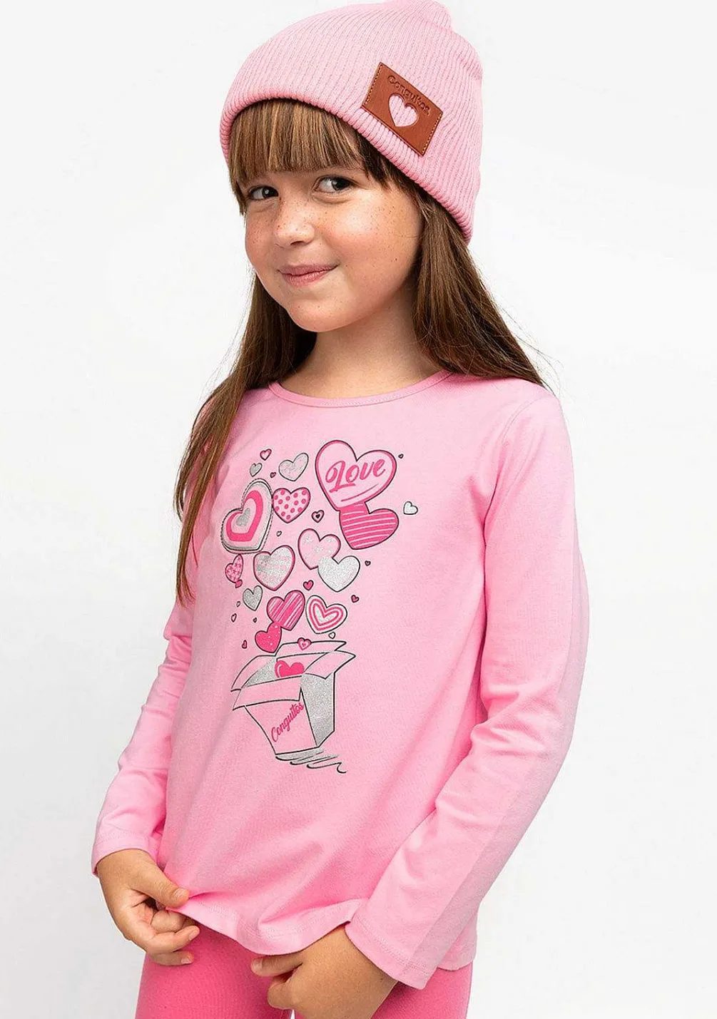 Camisetas De Manga Comprida-Conguitos Camisa Box Feminina Rosa Com Luzes