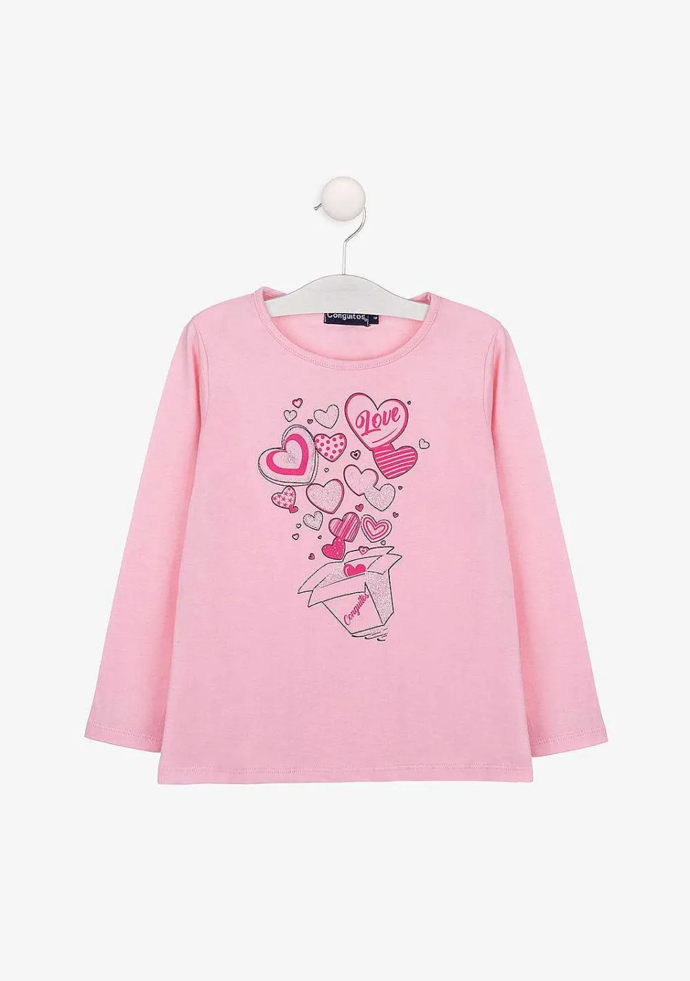 Camisetas De Manga Comprida-Conguitos Camisa Box Feminina Rosa Com Luzes