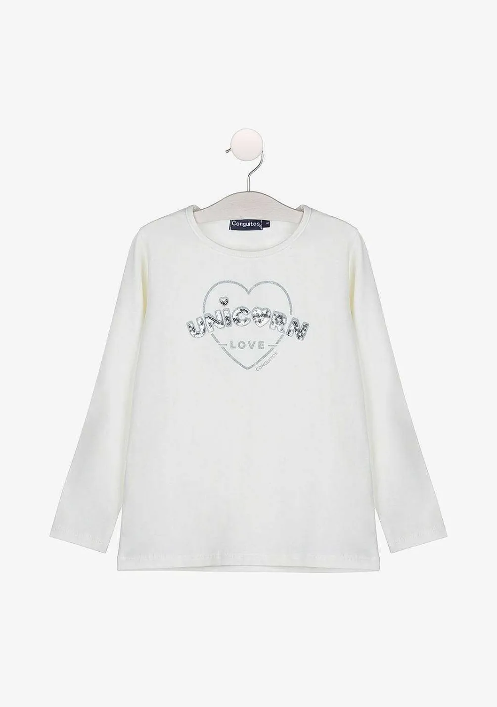 Camisetas De Manga Comprida-Conguitos Camisa Branca Amor Unicornio Menina