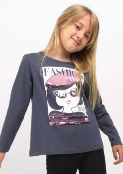 Camisetas De Manga Comprida-Conguitos Camisa Cinza Moda Menina